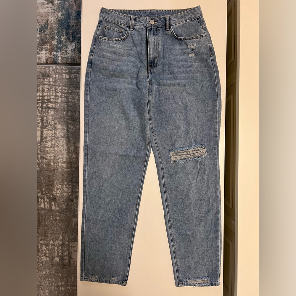 SHEIN Tall Women's Distressed Slant Pocket Tapered SIZE: Light Wash-Tall Medium